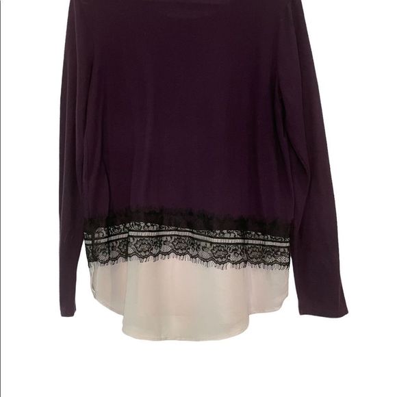 ELLE Women's Lace Trim Mock-Layer Top - Large - Picture 3 of 7